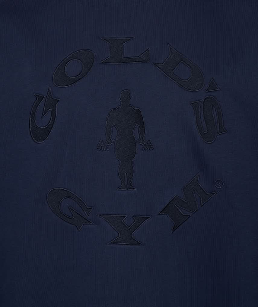 black golds gym logo on dark blue