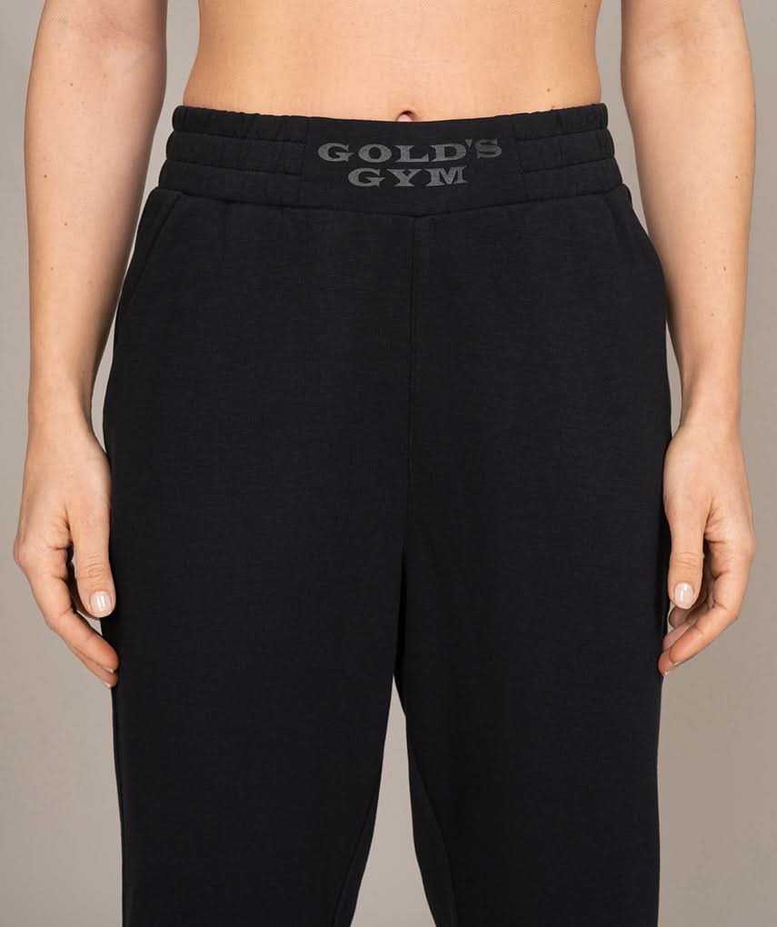 black womens sweatpants joggers with golds gym logo