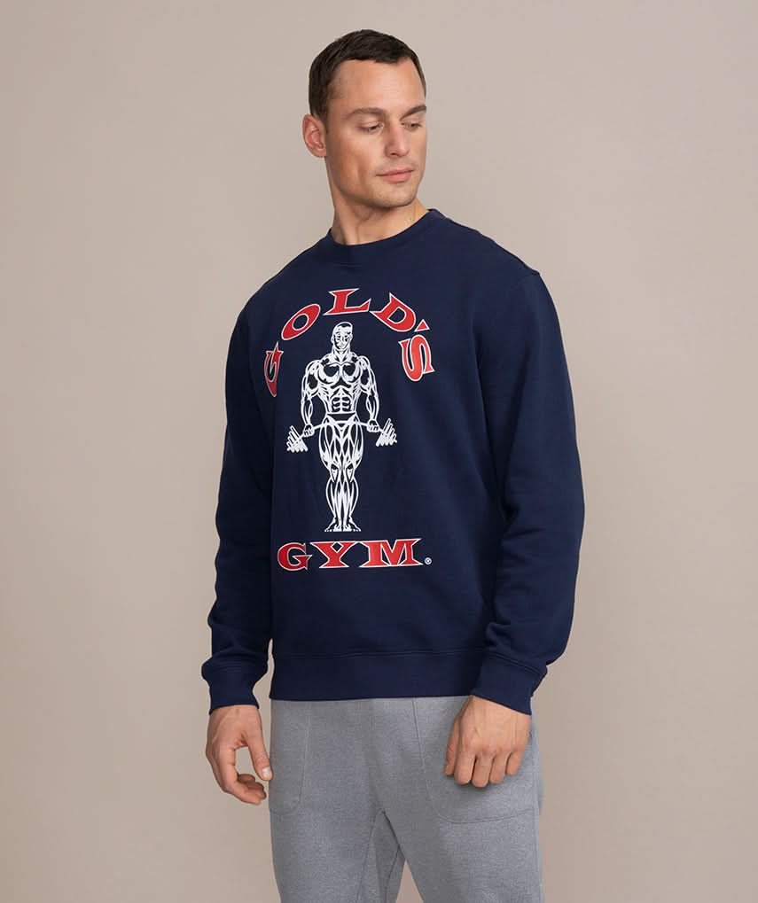 blue navy and red logo golds gym sweater 