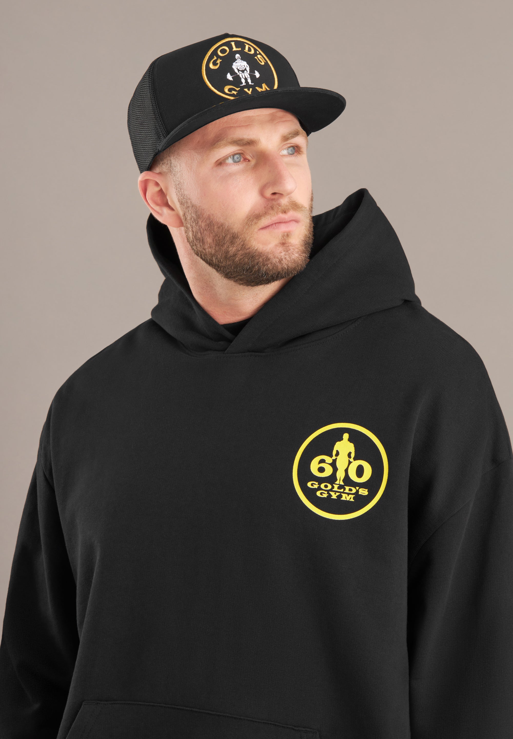 golds gym black trucker hat 60th anniversary vintage