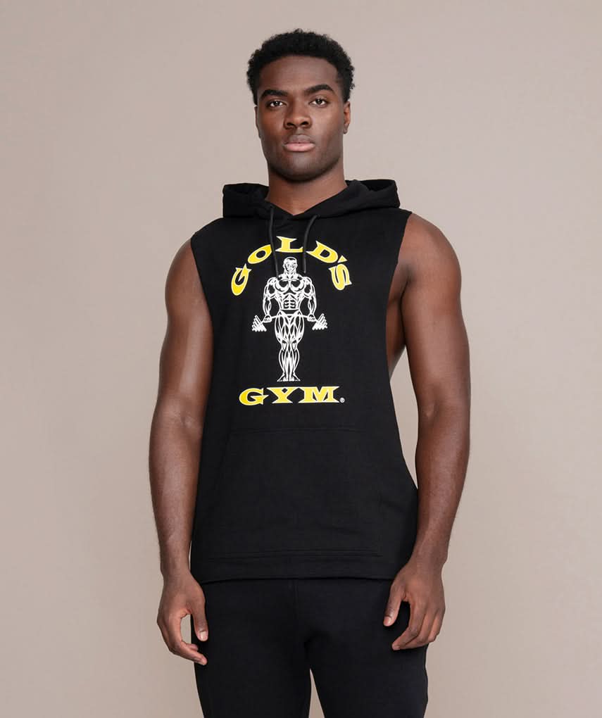 golds gym sleeveless hoodie in black 