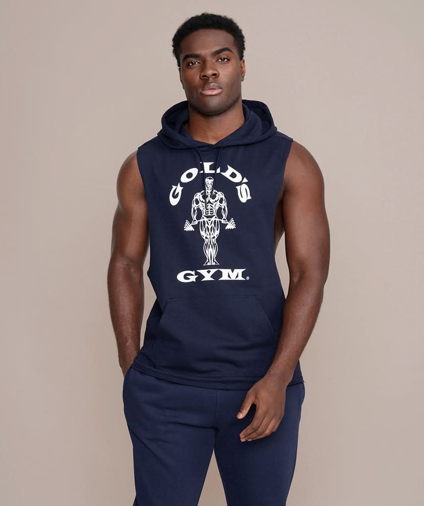 golds gym sleeveless hoodie in navy blue