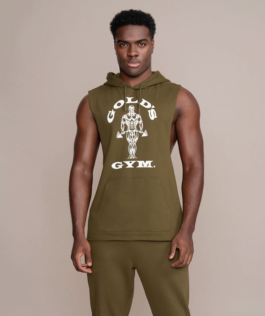 golds gym sleeveless hoodie in olive army green