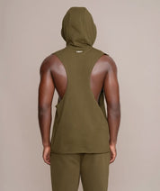 golds gym sleeveless hoodie in olive army green exposed shoulder trap muscles