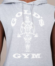 golds gym sleeveless hoodie logo closeup