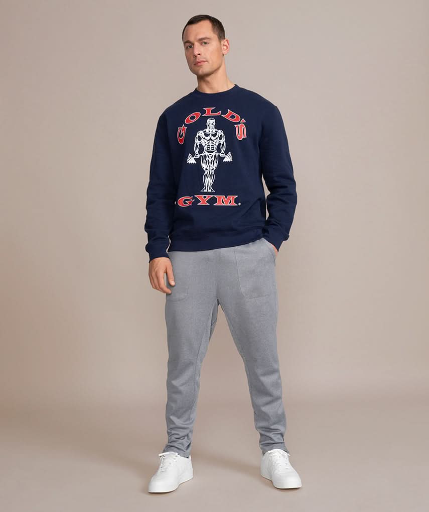 golds gym sweater navy blue with red logo 