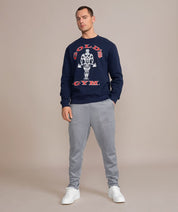 golds gym sweater navy blue with red logo 