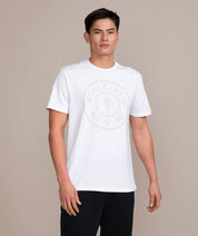 golds gym weight plate logo shirt in white