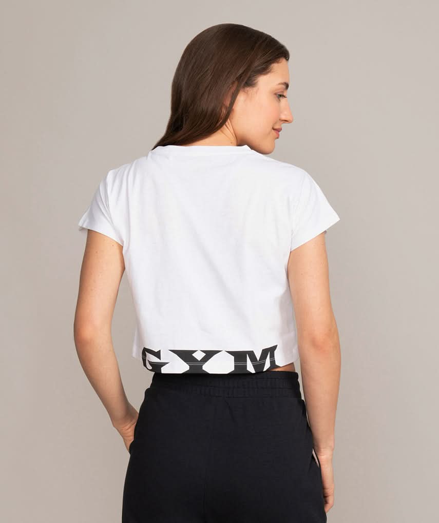 golds gym white crop top back view 