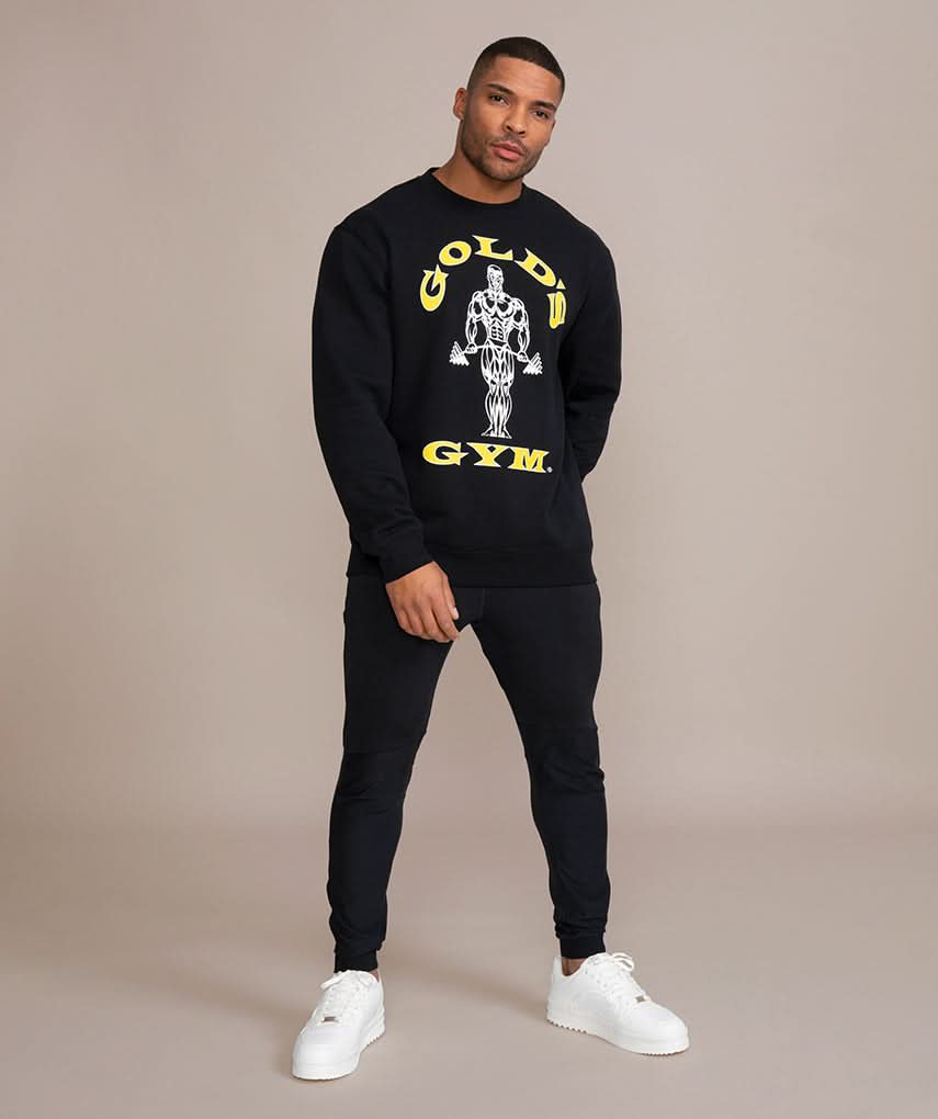 golds gyms sweater black with yellow logo mens sweat shirt