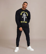 golds gyms sweater black with yellow logo mens sweat shirt