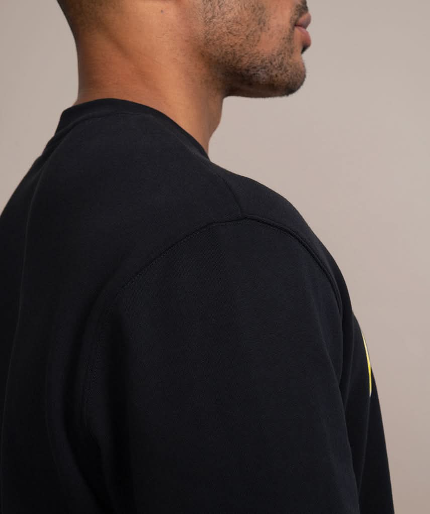 golds gyms sweater black with yellow logo mens sweat shirt arm 