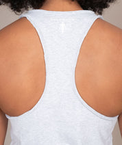 gray womens sport tank top back showing closeup