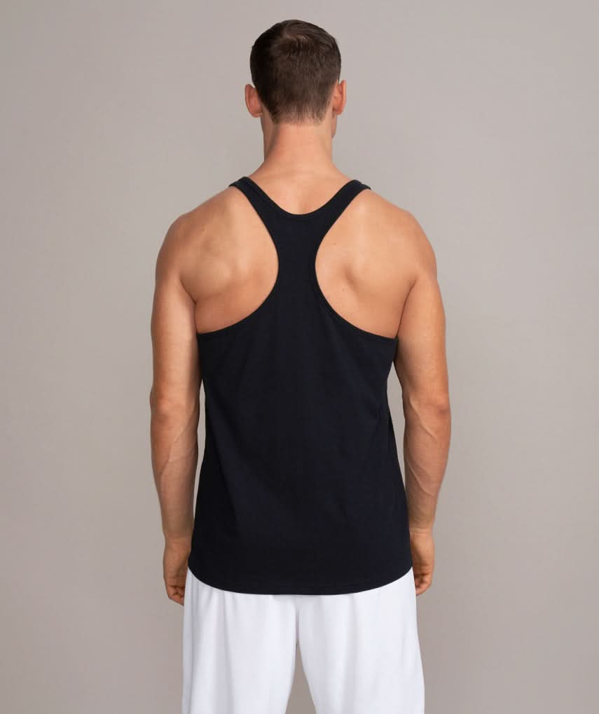 mens stringer tank top gym shirt back view
