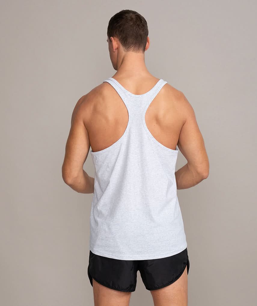 mens stringer tank top gym shirt gray back view