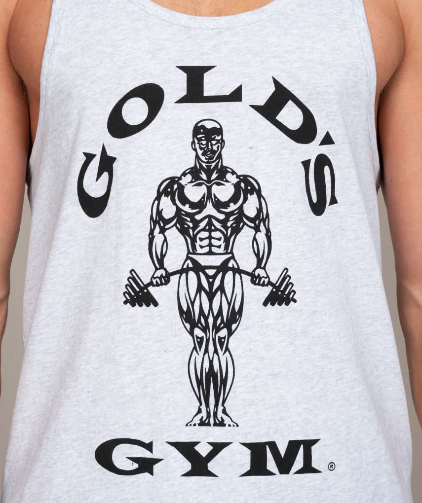 mens stringer tank top gym shirt gray closeup