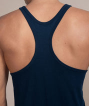 mens stringer tank top gym shirt navy back muscle view