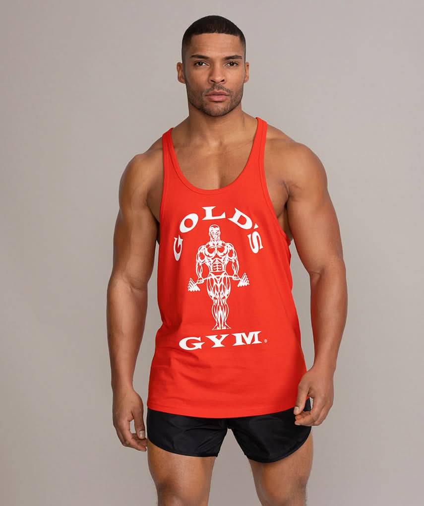 mens stringer tank top gym shirt red