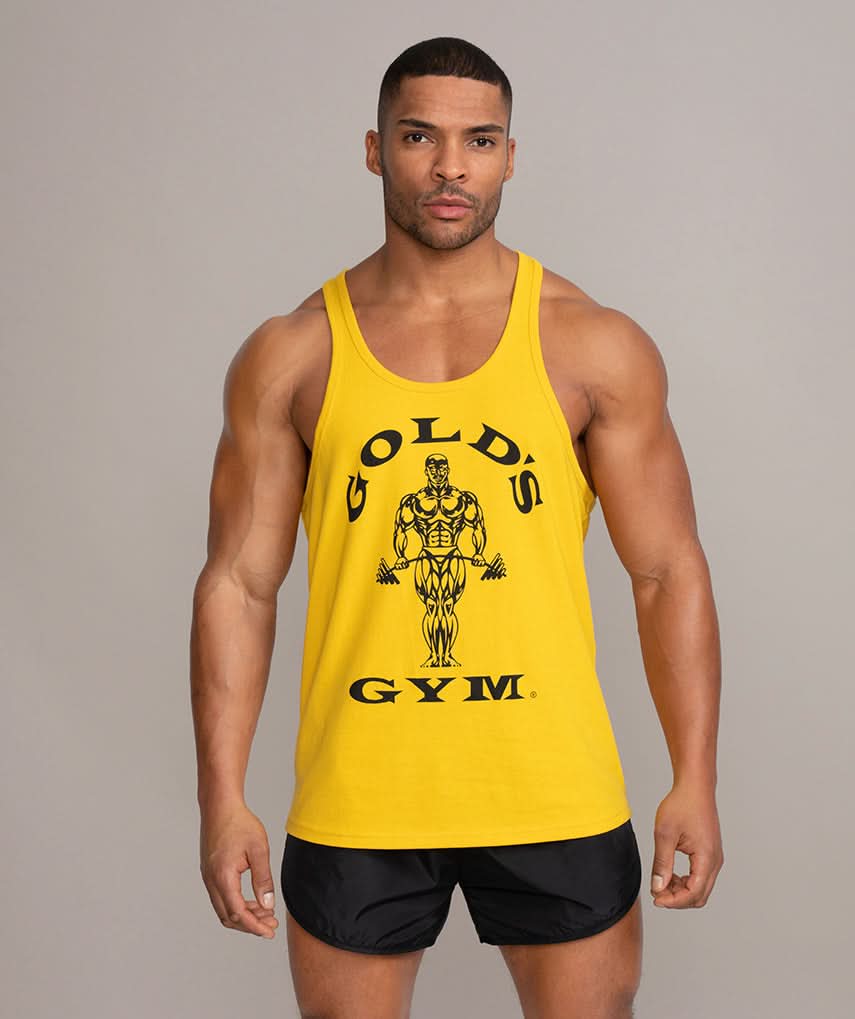 mens stringer tank top gym shirt yellow