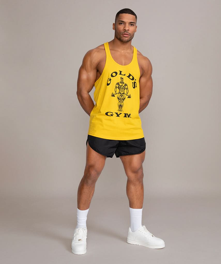 mens stringer tank top gym shirt yellow golds gym