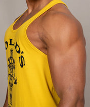 mens stringer tank top gym shirt yellow side view