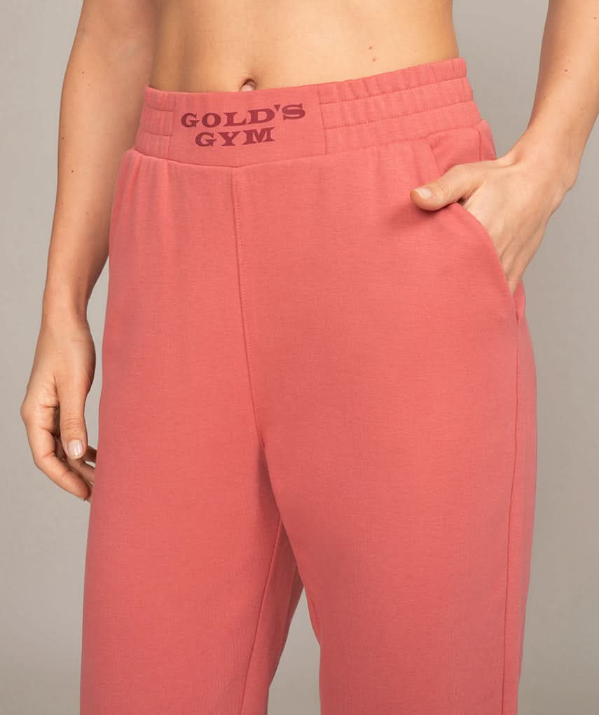 peach pink womens jogger sweatpants with golds gym logo