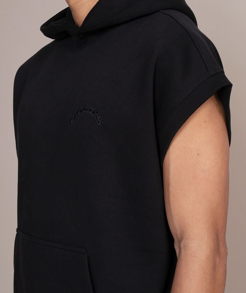 side view of sleeveless oversized hoodie