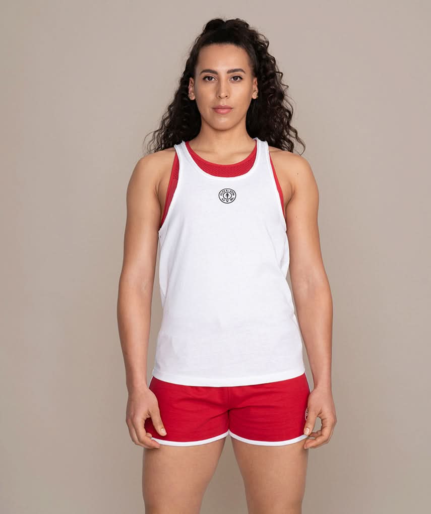 white tank top for women at the gym front view